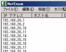 NetEnum で IP アドレスの一覧を取得する様子