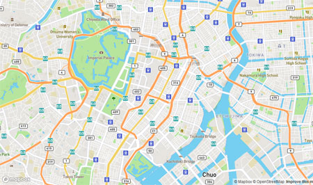 Mapbox の東京周辺の地図の様子
