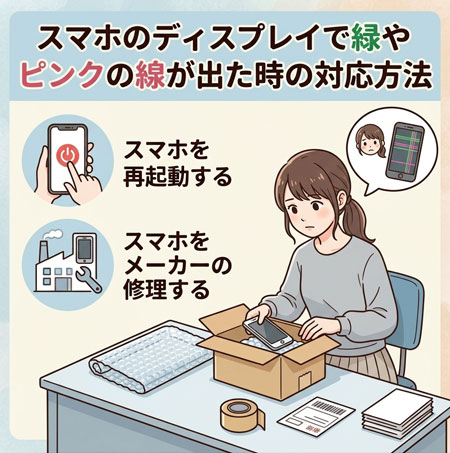 スマホのディスプレイで緑やピンクの線が出た時の対応方法