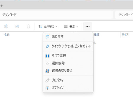 「表示」→「オプション」を選択する