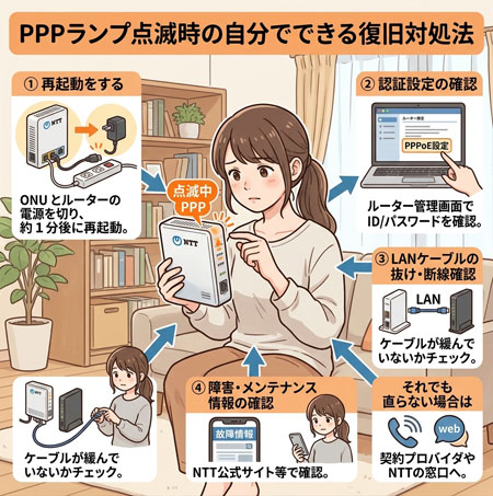 PPPランプ点滅時に自分でできる復旧対処法