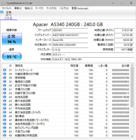 CrystalDiskInfo を起動する