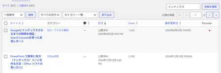 Wordpress の記事一覧で noindex の記事を把握しやすくする方法