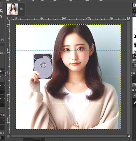 4等分するガイドを配置した様子