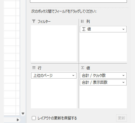 「クリック数」と「表示回数」をドラッグ